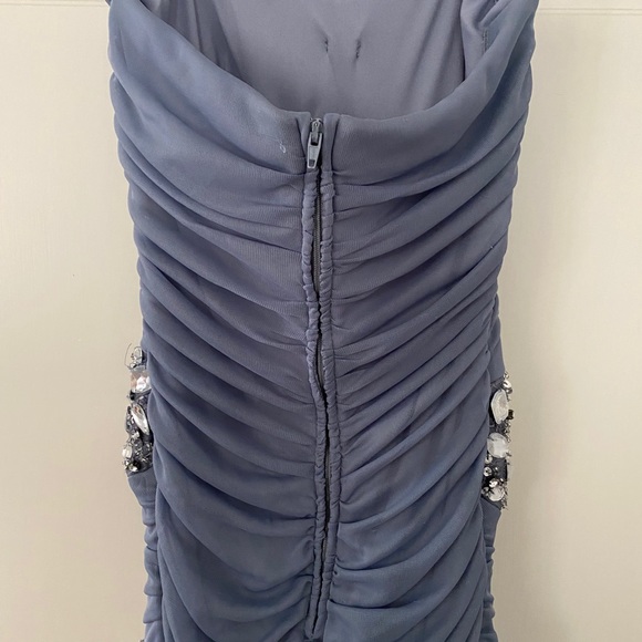 B. Darlin Strapless Gray Rhinestone Long Dress - Picture 4 of 8
